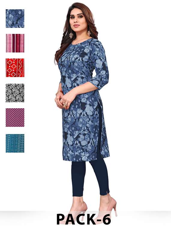 women pack of 6 printed straight kurta