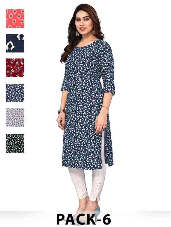 women pack of 6 printed straight kurta