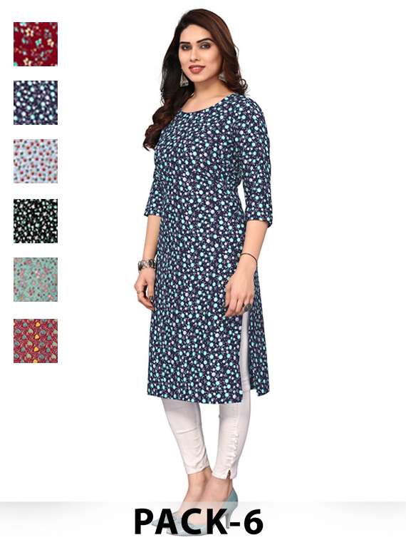 women pack of 6 printed straight kurta