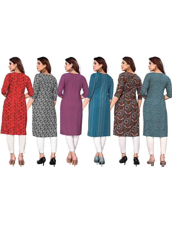 women pack of 6 printed straight kurta - 22269217 -  Standard Image - 6