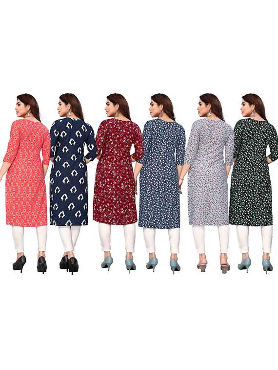 women pack of 6 printed straight kurta - 22269232 -  Standard Image - 6