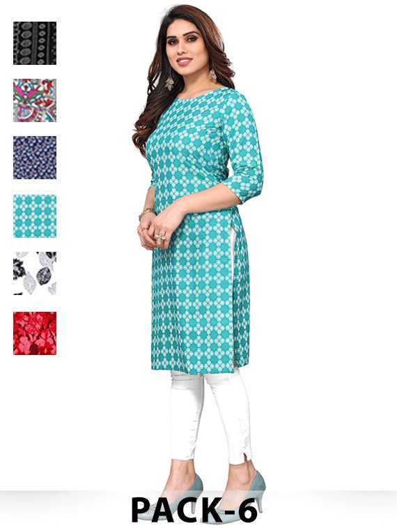 women pack of 6 printed straight kurta