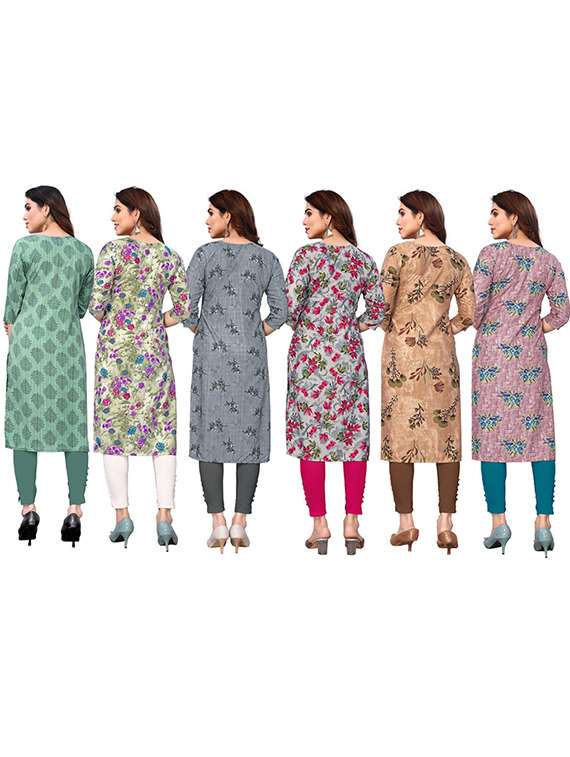 women pack of 6 printed straight kurta - 22269330 -  Standard Image - 6