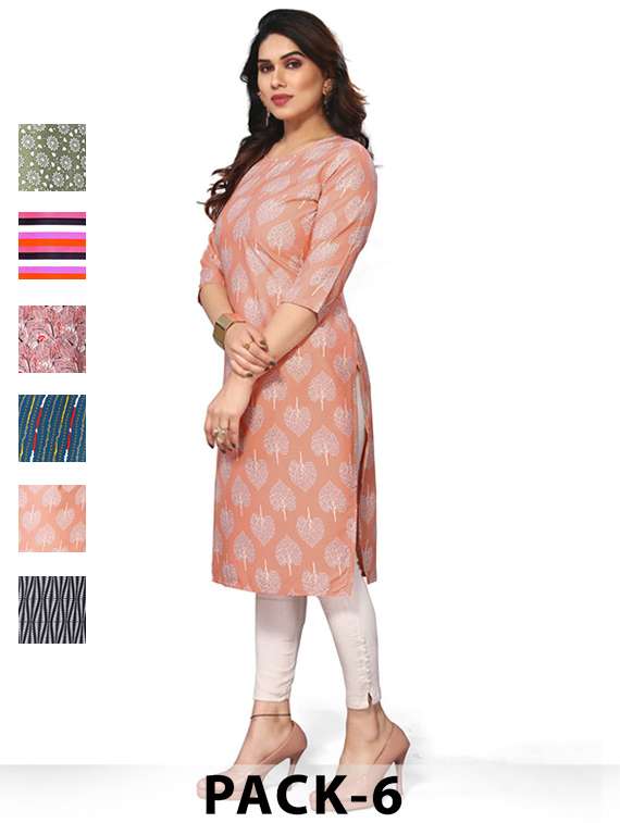 women pack of 6 printed straight kurta