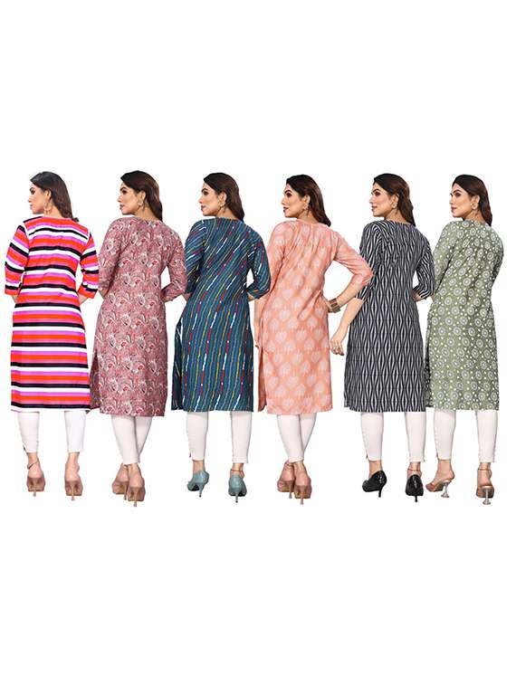 women pack of 6 printed straight kurta - 22269345 -  Standard Image - 6