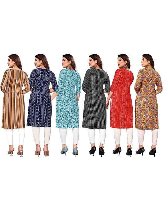 women pack of 6 printed straight kurta - 22269351 -  Standard Image - 6