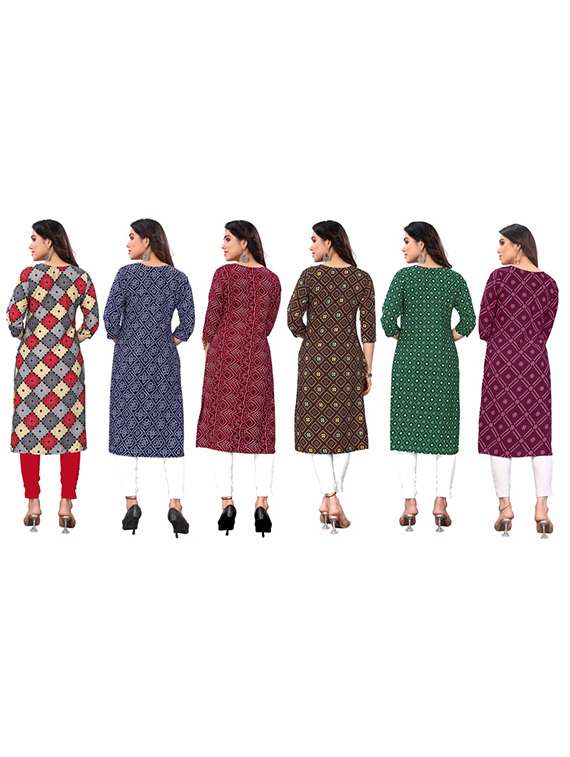 women pack of 6 printed straight kurta - 22269446 -  Standard Image - 6