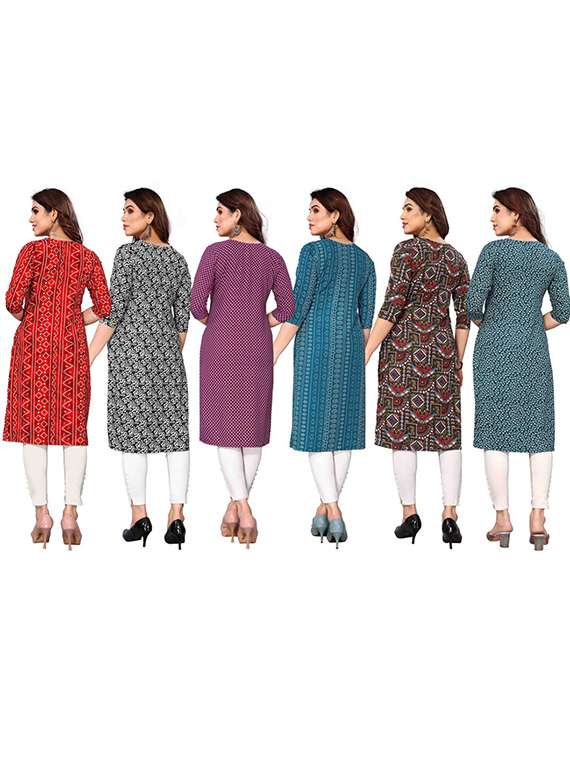women pack of 6 printed straight kurta - 22269451 -  Standard Image - 6
