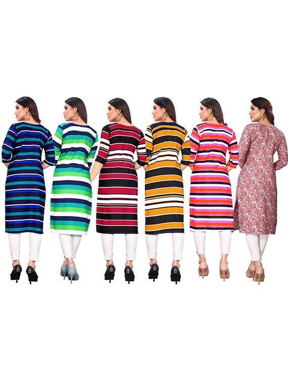 women pack of 6 printed straight kurta - 22269471 -  Standard Image - 6