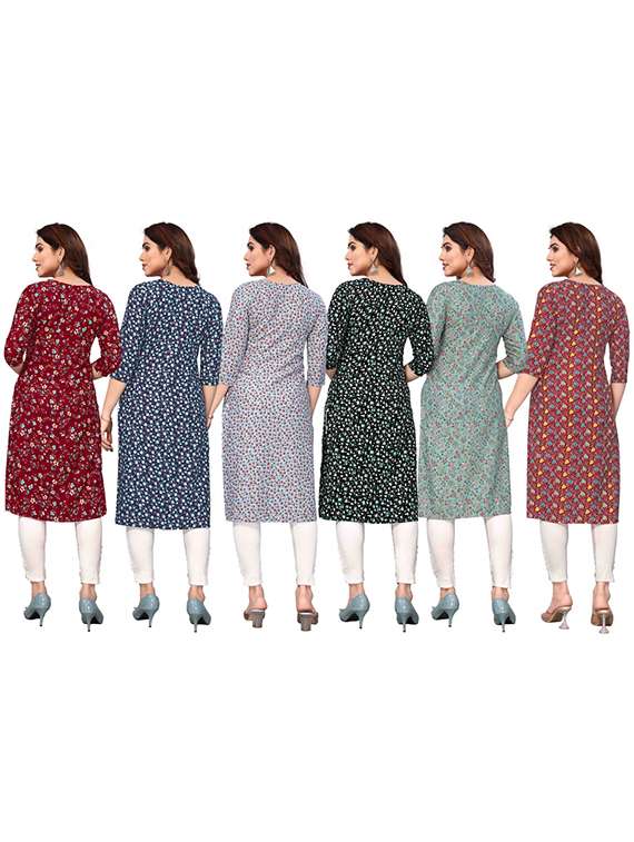 women pack of 6 printed straight kurta - 22269475 -  Standard Image - 6