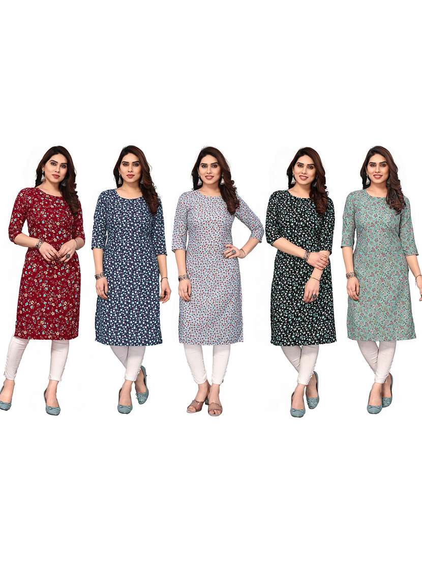 women pack of 5 printed straight kurta - 22269547 -  Standard Image - 6