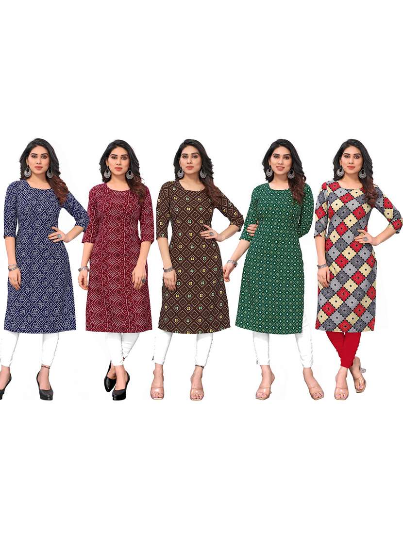 women pack of 5 printed straight kurta - 22269585 -  Standard Image - 6