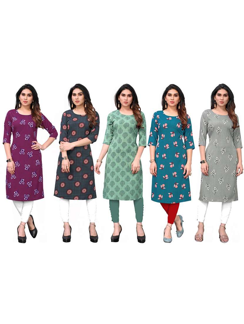 women pack of 5 printed straight kurta - 22269596 -  Standard Image - 6