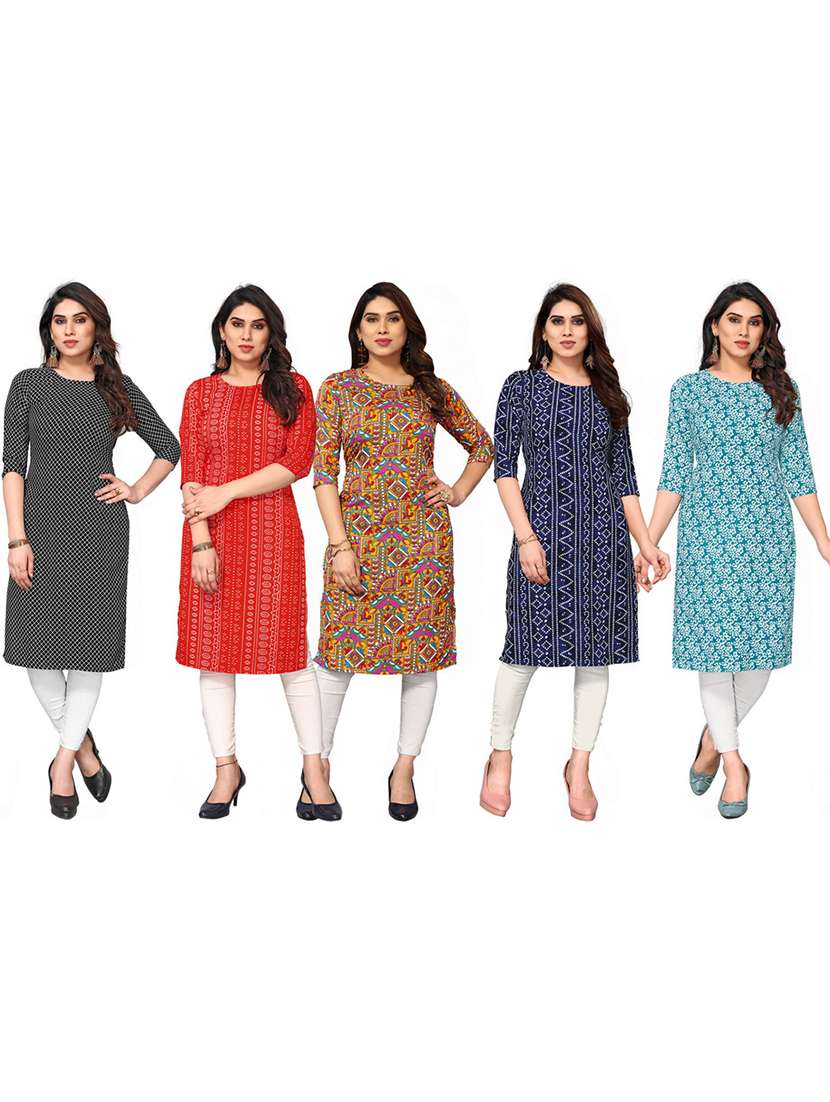 women pack of 5 printed straight kurta - 22269615 -  Standard Image - 6