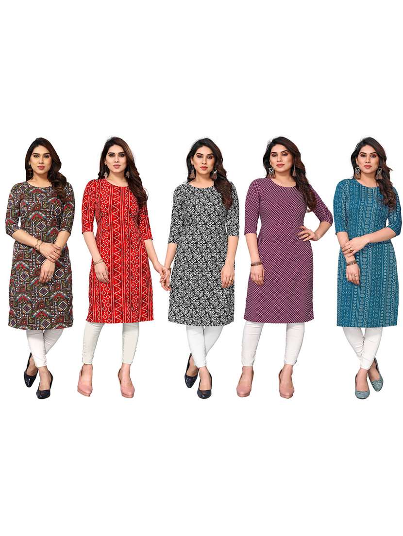 women pack of 5 printed straight kurta - 22269666 -  Standard Image - 6