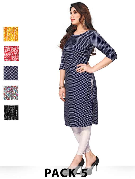 women pack of 5 printed straight kurta