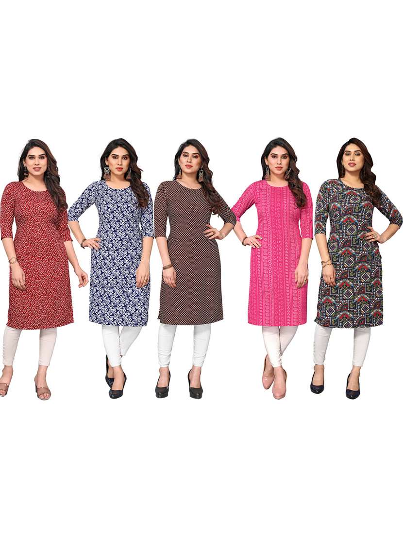 women pack of 5 printed straight kurta - 22269684 -  Standard Image - 6