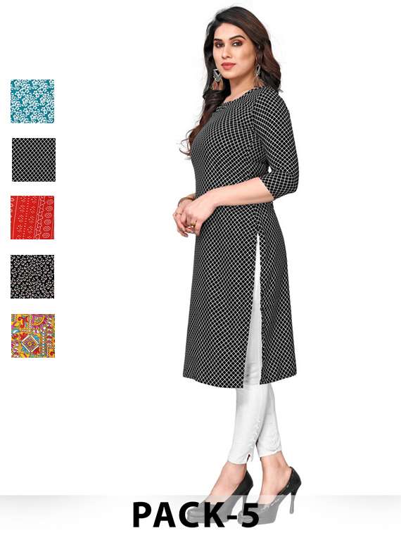women pack of 5 printed straight kurta