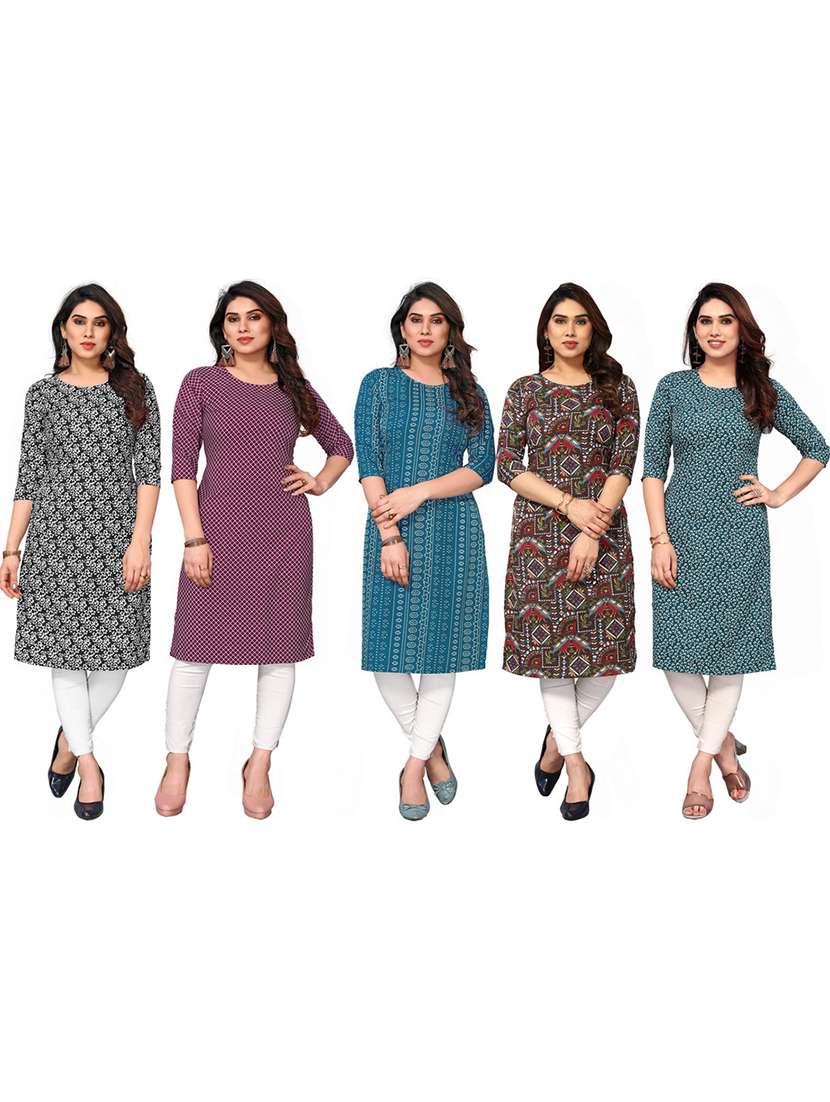 women pack of 5 printed straight kurta - 22269706 -  Standard Image - 6