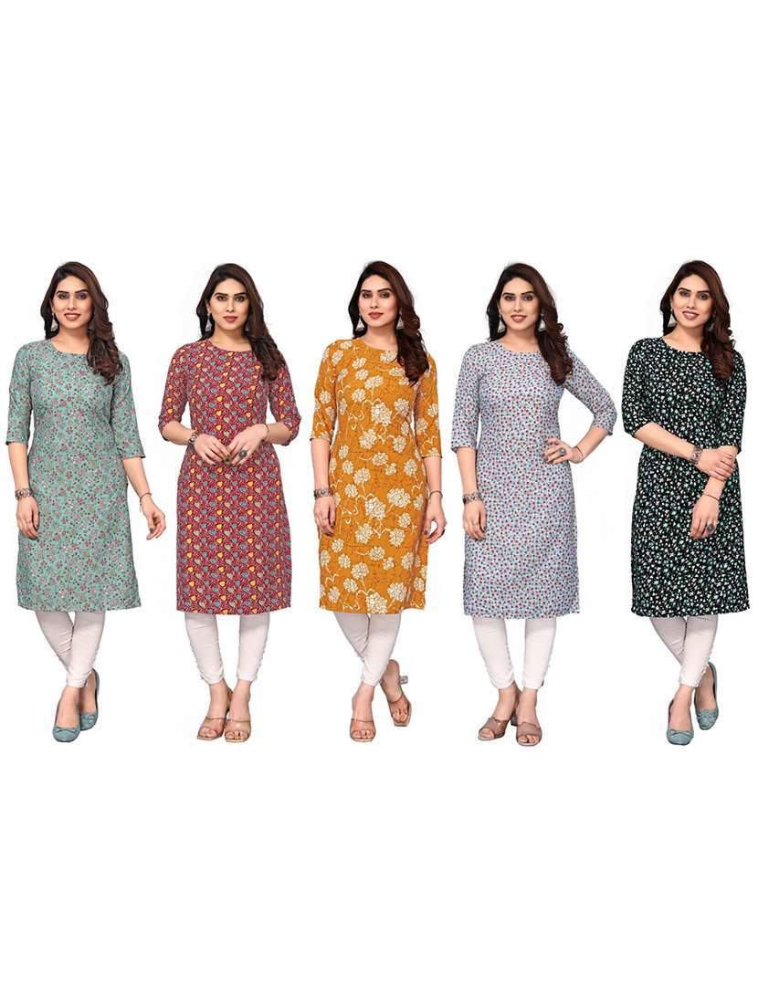 women pack of 5 printed straight kurta - 22269812 -  Standard Image - 6