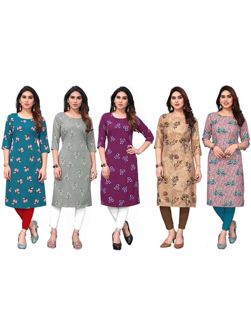 women pack of 5 printed straight kurta - 22269878 -  Standard Image - 6