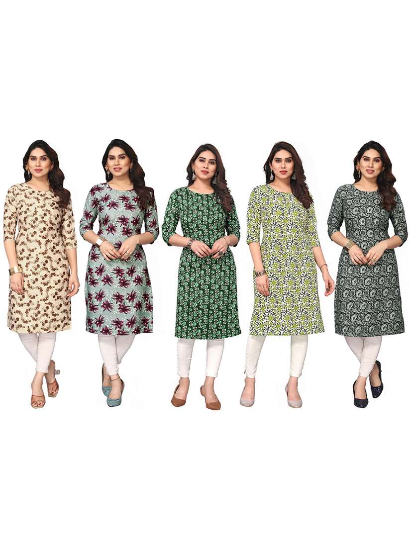 women pack of 5 printed straight kurta - 22269930 -  Standard Image - 6