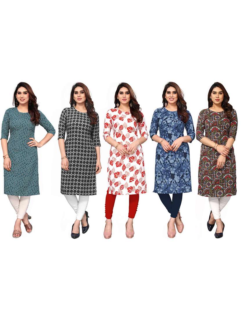 women pack of 5 printed straight kurta - 22269983 -  Standard Image - 6