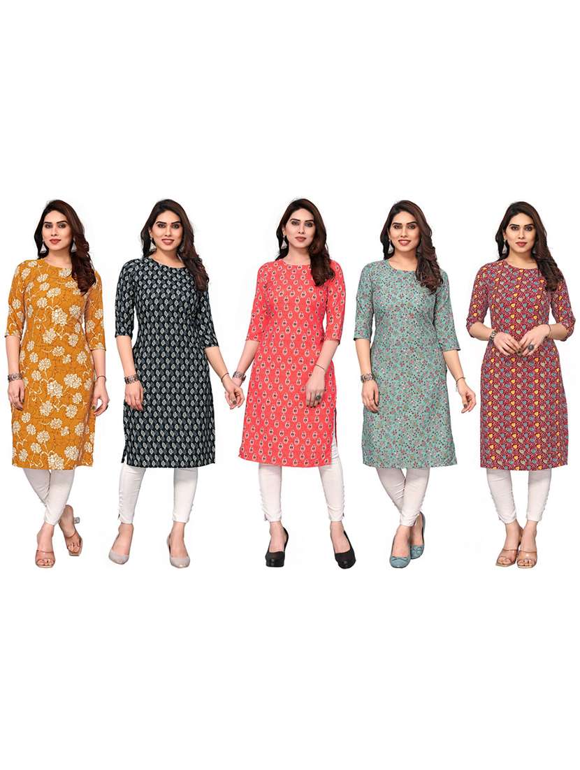 women pack of 5 printed straight kurta - 22270009 -  Standard Image - 6