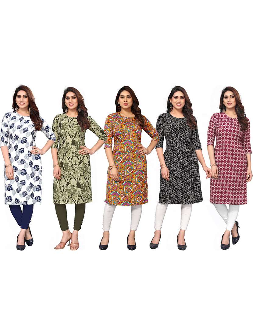 women pack of 5 printed straight kurta - 22270022 -  Standard Image - 6