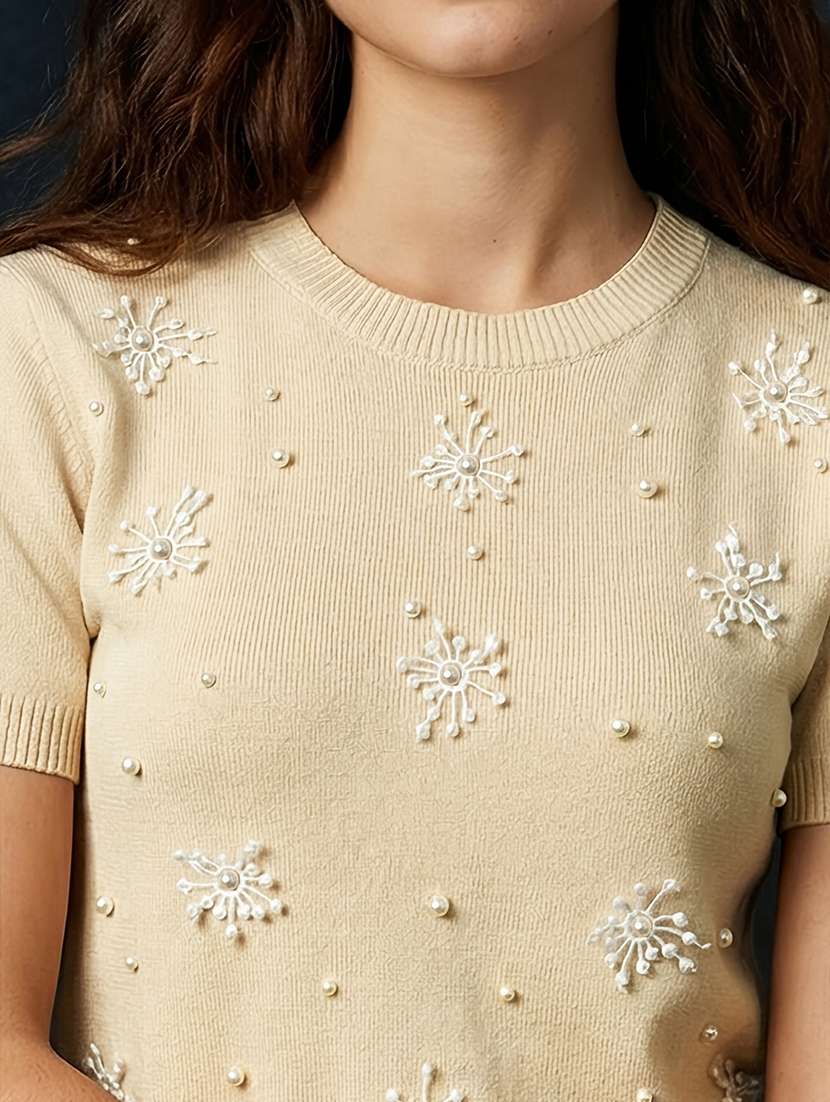 women embellished short sleeve crop top - 22270441 -  Standard Image - 4