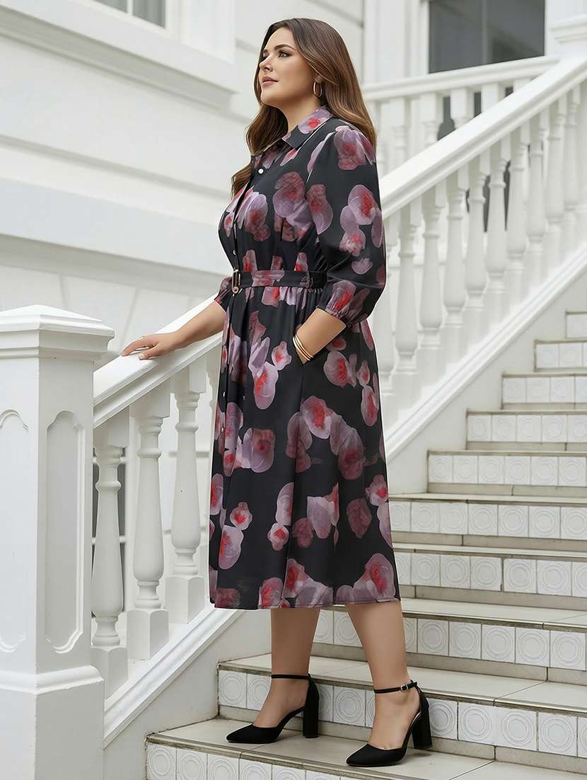 women plus size printed puff sleeve dress - 22270444 -  Standard Image - 1