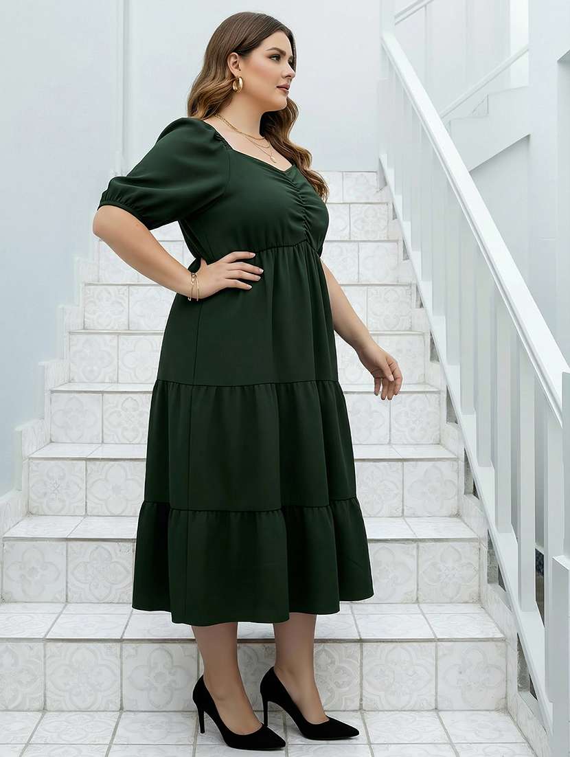 women plus size solid puff sleeve dress - 22270448 -  Standard Image - 1
