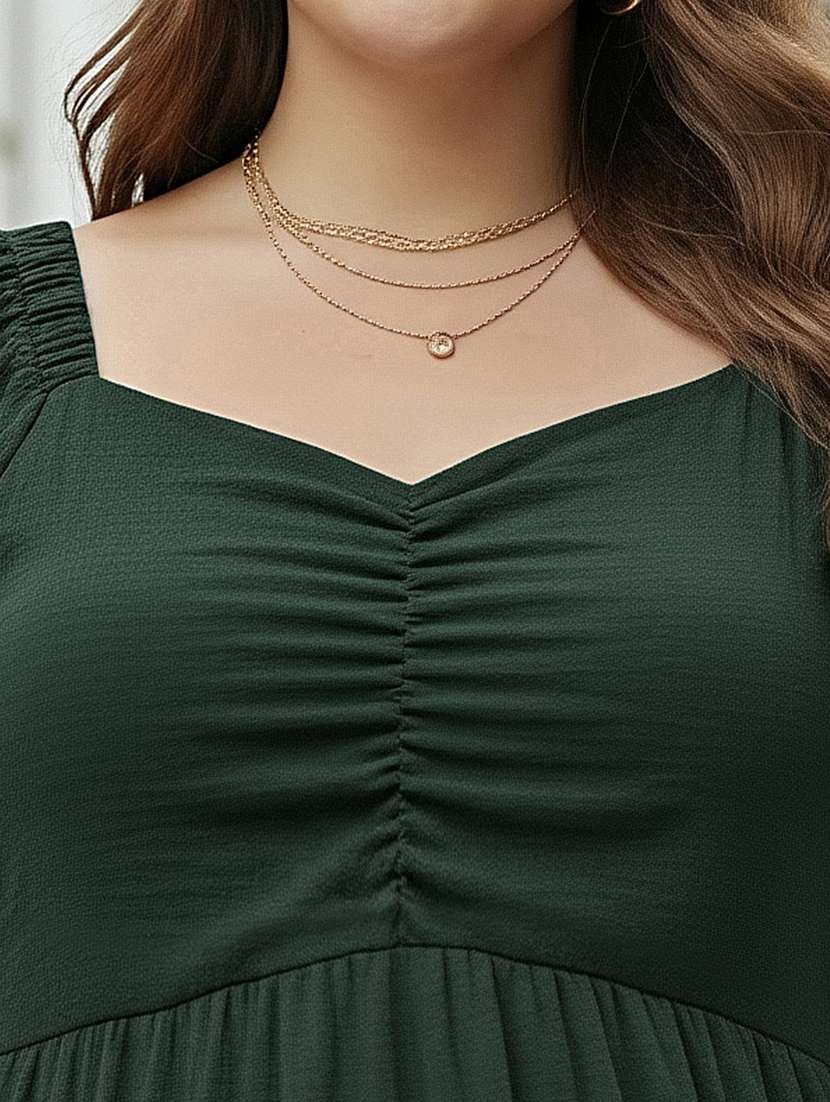 women plus size solid puff sleeve dress - 22270448 -  Standard Image - 4