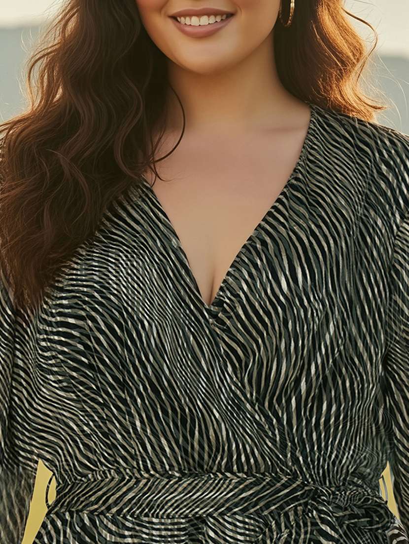 globus gloplus women multicolor v-neck abstract print waist tie-up plus size maxi wrap dress - 22270456 -  Standard Image - 4