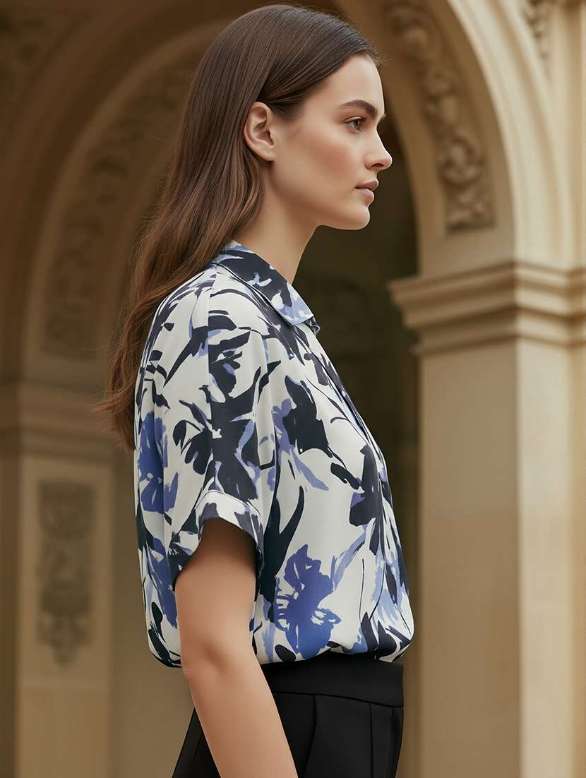 women printed collared short sleeve top - 22270464 -  Standard Image - 1