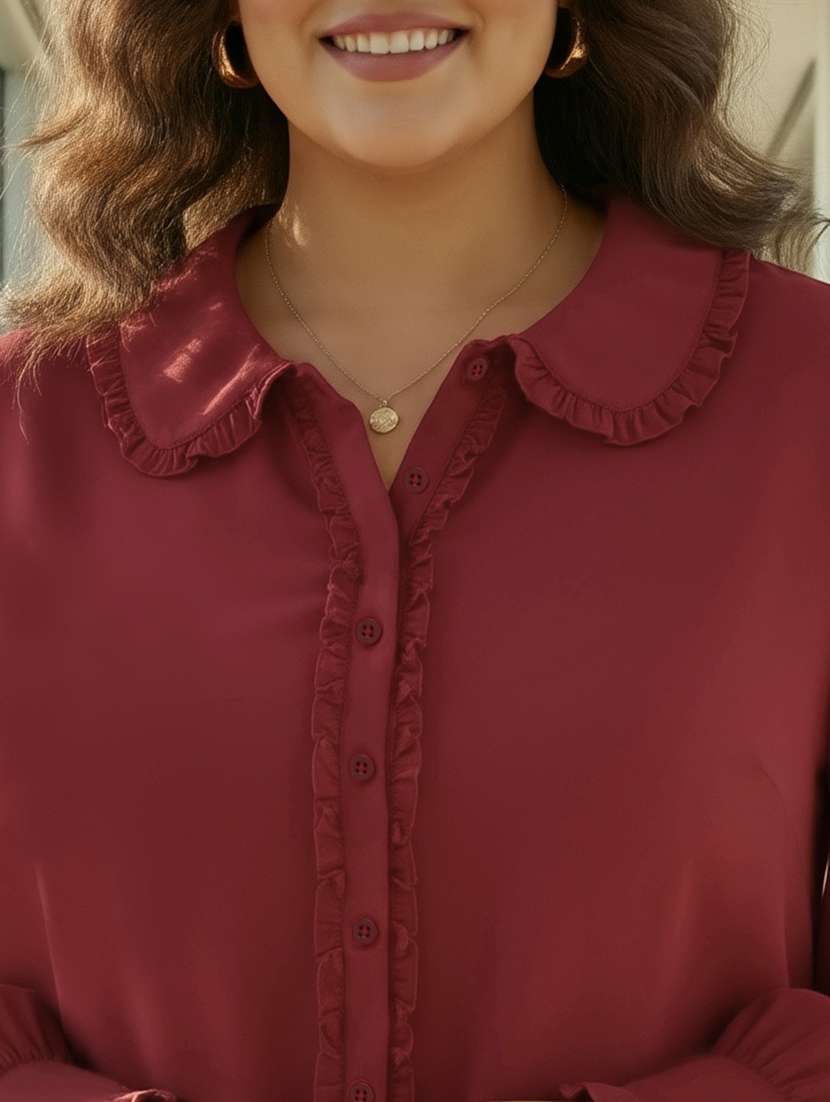 women plus size solid collared long sleeve shirt - 22270466 -  Standard Image - 4