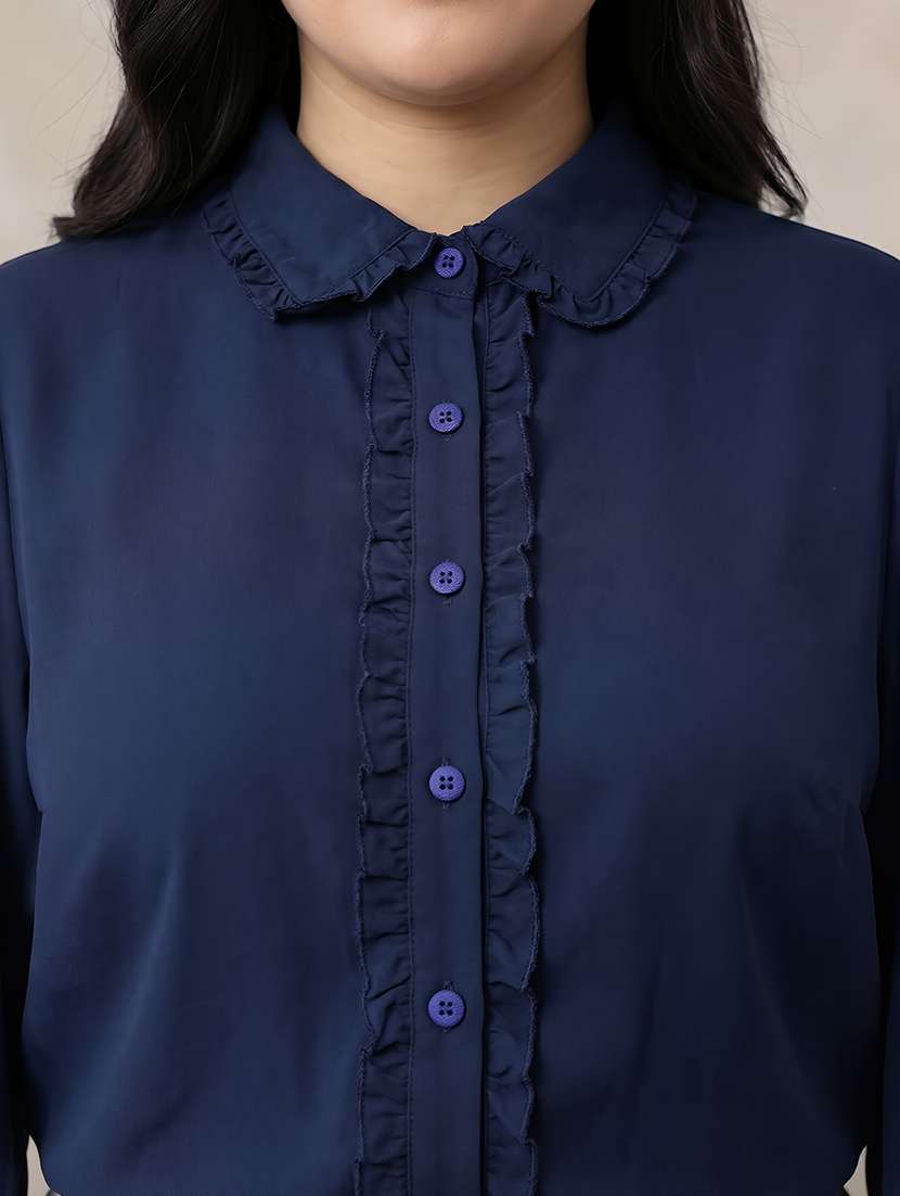 women plus size solid collared long sleeve shirt - 22270467 -  Standard Image - 4