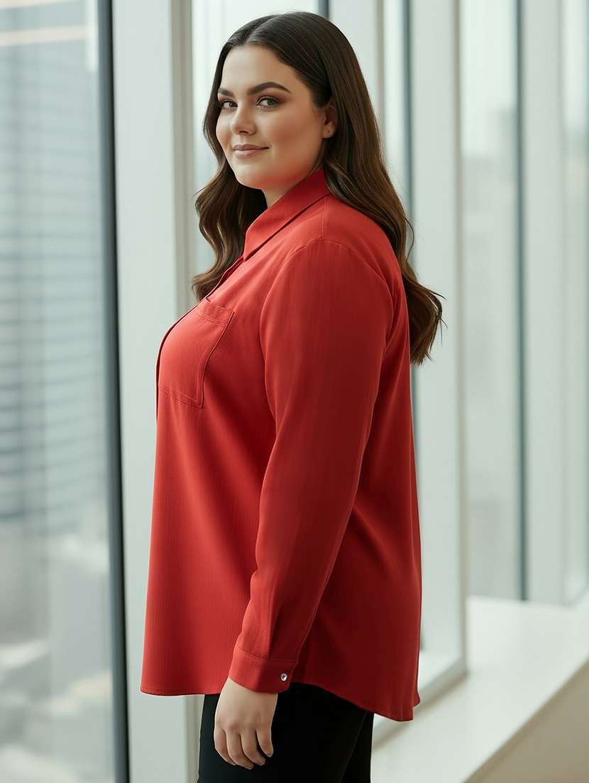 women plus size solid collared long sleeve shirt - 22270469 -  Standard Image - 1