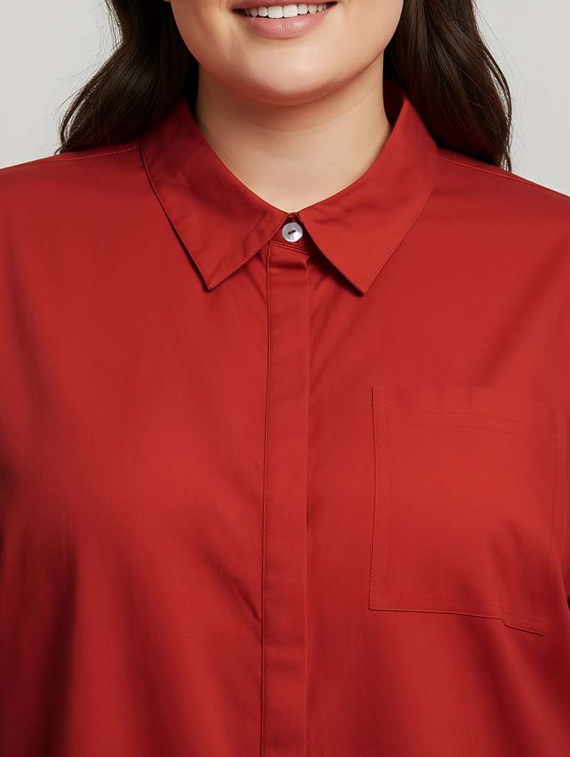 women plus size solid collared long sleeve shirt - 22270469 -  Standard Image - 4