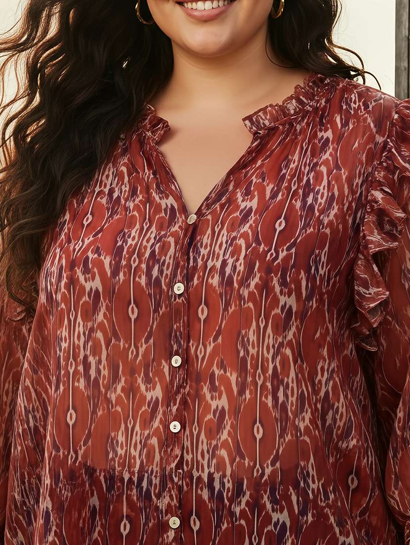 women plus size printed collared puff sleeve shirt - 22270472 -  Standard Image - 4