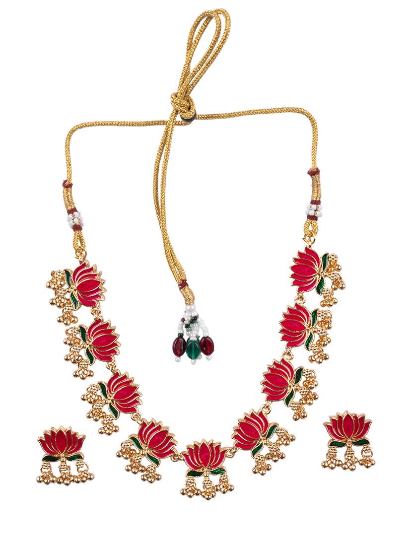 women gold plated lotus necklace set - 22270475 -  Standard Image - 1