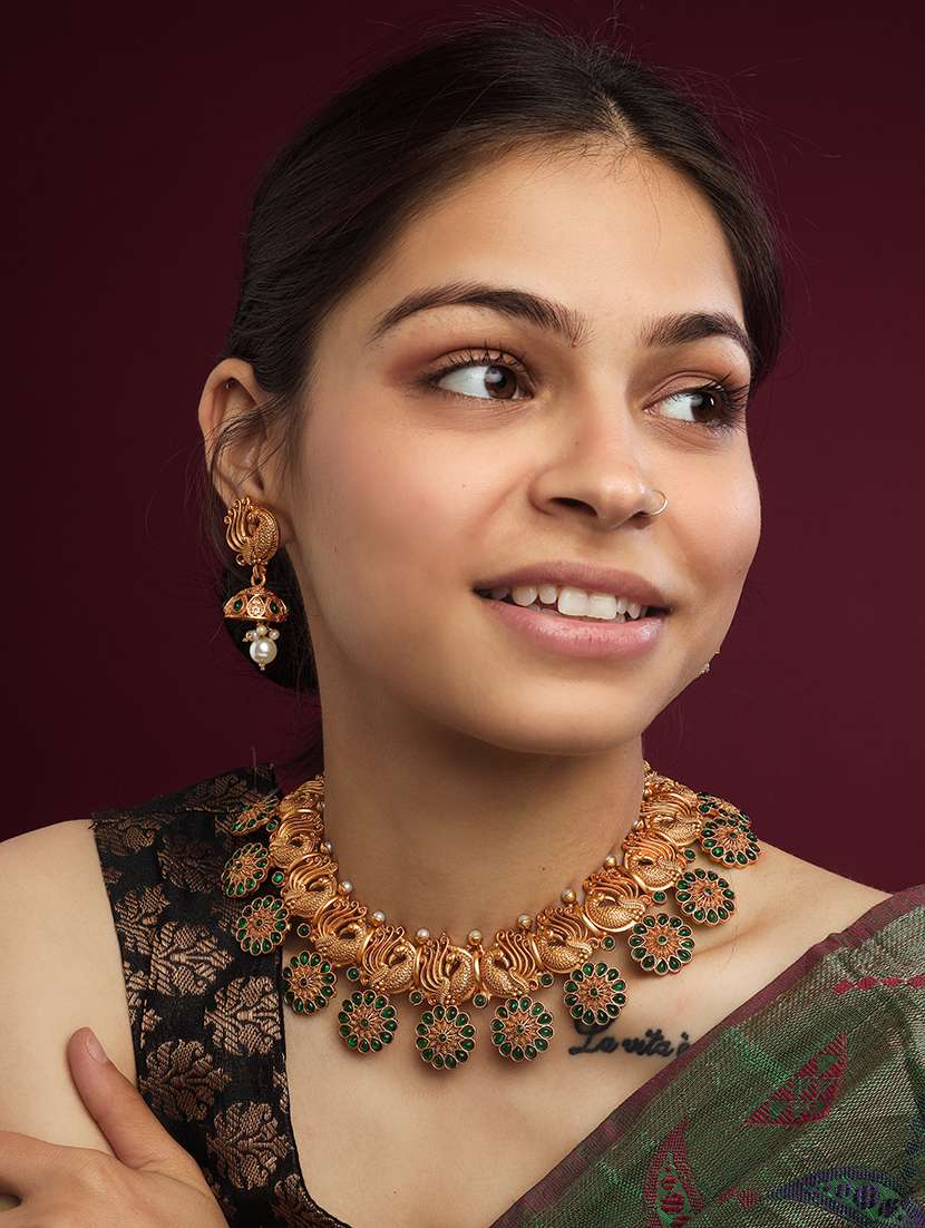 women gold plated peacock necklace set - 22270476 -  Standard Image - 1