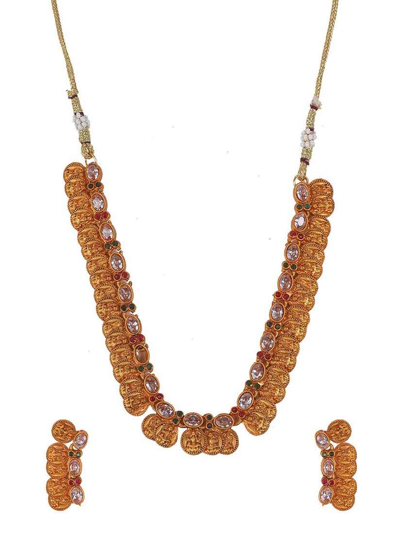 gold plated kemp laxmi coin necklace set - 22270480 -  Standard Image - 1
