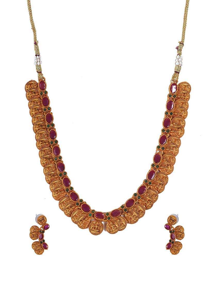 gold plated kemp laxmi coin necklace set - 22270481 -  Standard Image - 1
