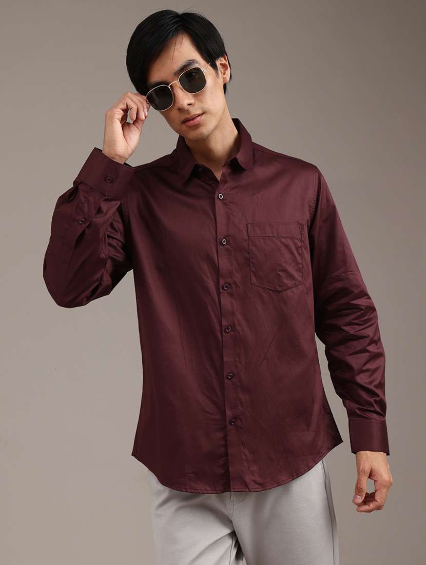 men solid collared long sleeve shirt