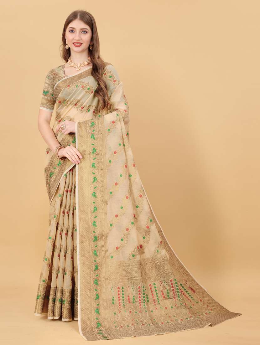 women self design banarasi saree with blouse