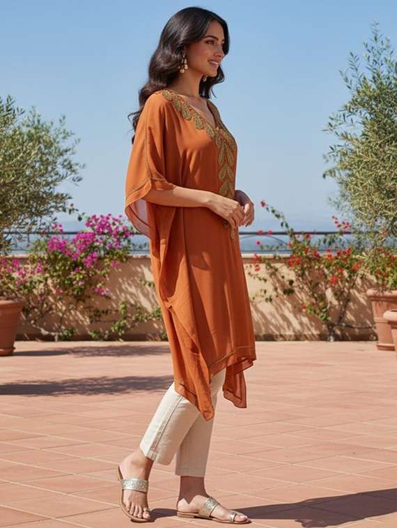 women embroidered kimono sleeve kaftan kurta - 22270674 -  Standard Image - 1