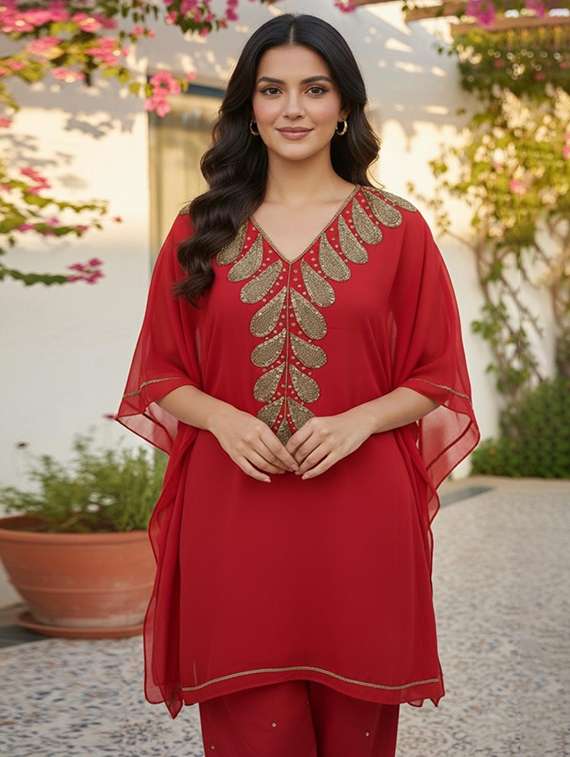women embroidered kimono sleeve kaftan kurta