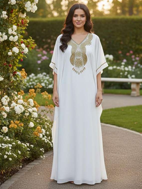 women embroidered kimono sleeve kaftan dress