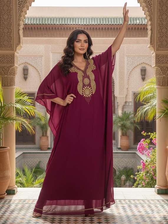women embroidered kimono sleeve kaftan dress - 22270682 -  Standard Image - 1